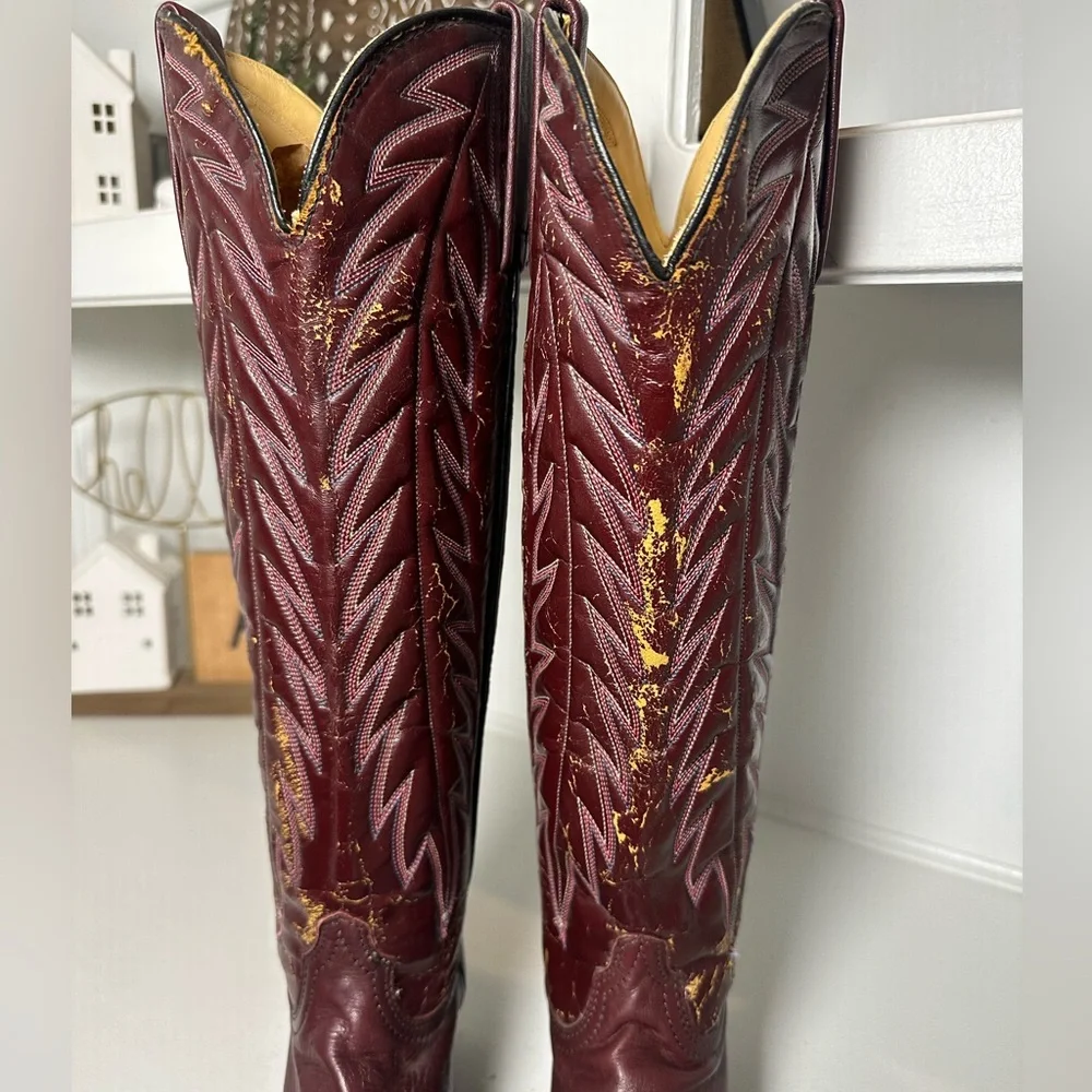 **SOLD**Durango Red Cowboy Boots Womens 6.5 Western Boots Burgundy Tall Leather - Picture 4 of 9